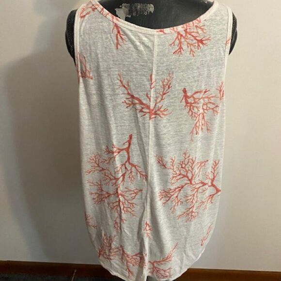 Old Navy White/Coral reef pattern Linen Blend scoop neck Tank top, size XXL - Picture 3 of 5